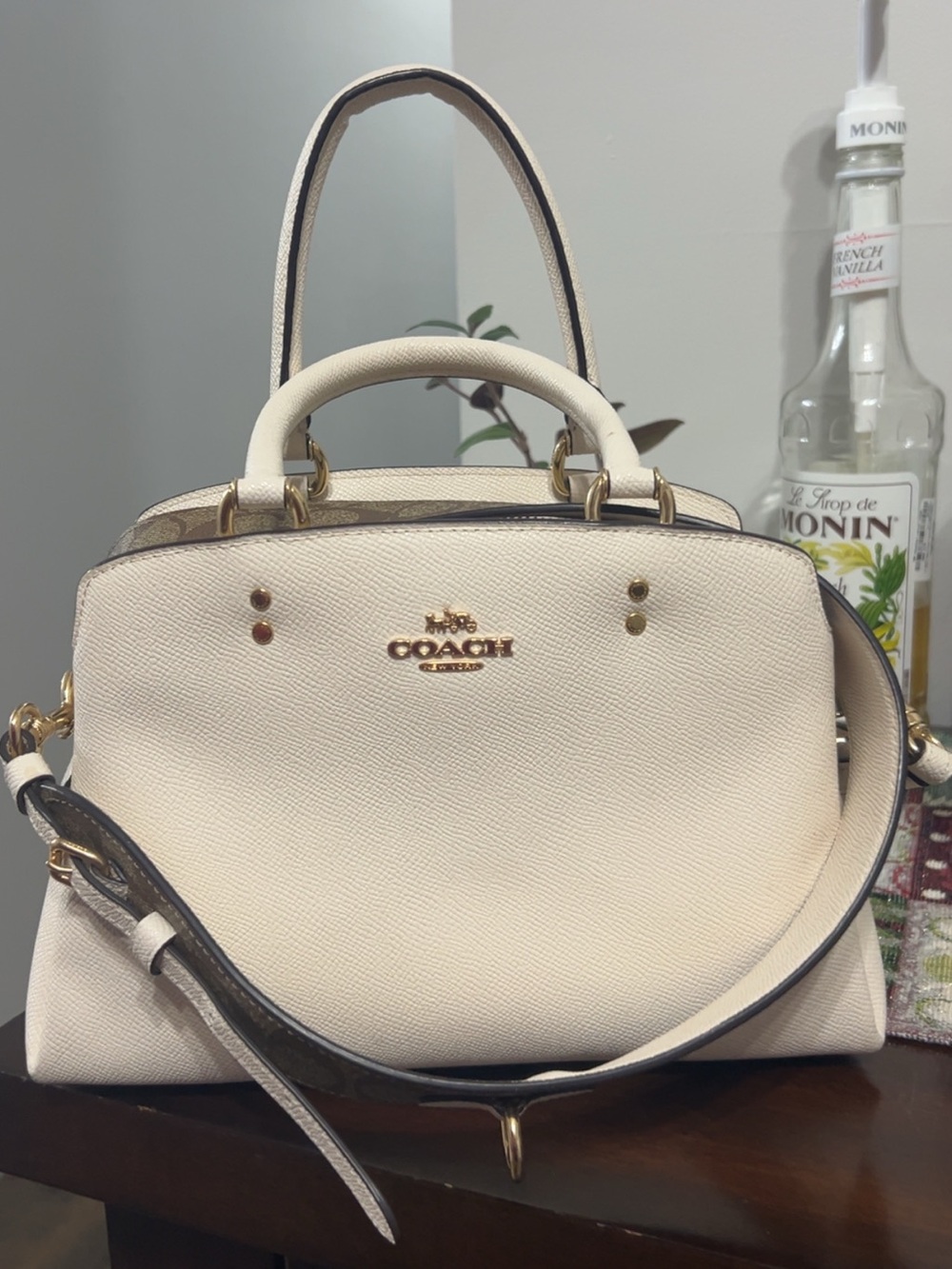 Coach Cream Pebbled Leather Satchel with Gold Hardware
